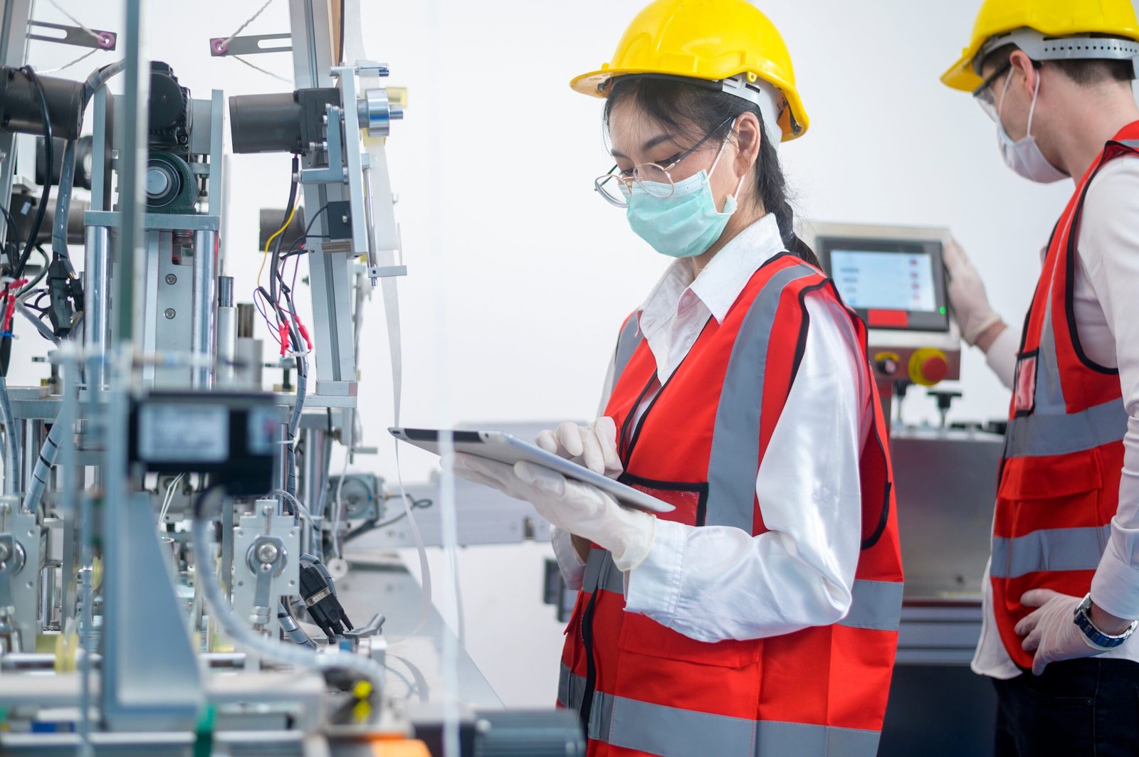 quality control (qc) engineer monitoring and checking machine system in manufacturing factory